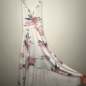 Floral White and Pink High Low Women's Dress
